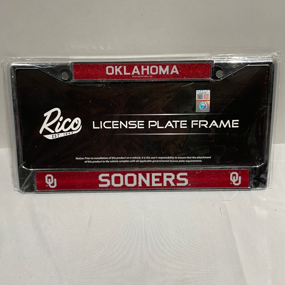 Oklahoma Sooners Rico Industries Glitter License‎ Plate Frame Chrome OU NCAA New